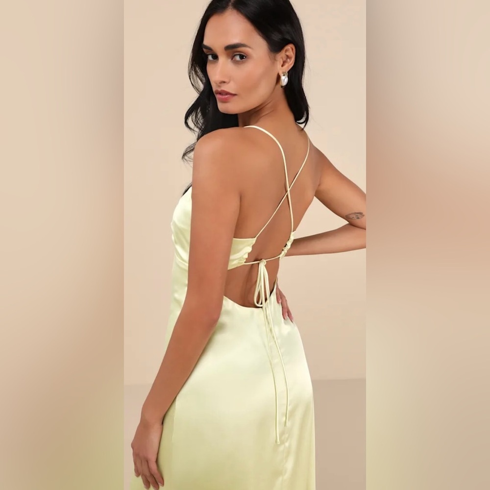 Lulus Stunning Example Light Yellow Satin Backless Maxi Dress NWT Small - Picture 3 of 10